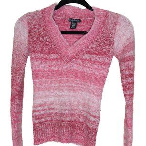 Body Central Pink & White Gradient weave soft sweater extra-long sleeves small